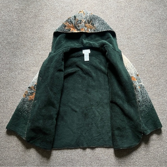 Vintage 90s White Stag Fall Leaf Pattern Hooded Fleece Fur Jacket Coat Size 1x - Picture 10 of 15